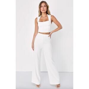Lulus Enticing Endeavors White Two Piece Jumpsuit Marching Set Formal Large NWT